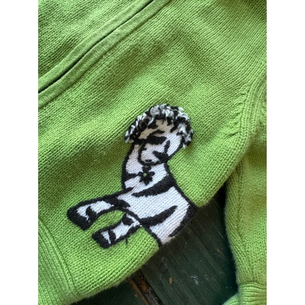 Gymboree‎ Baby Girls Green Zebra Knit Cardigan Sweater and Denim Jeans Set 6-12M